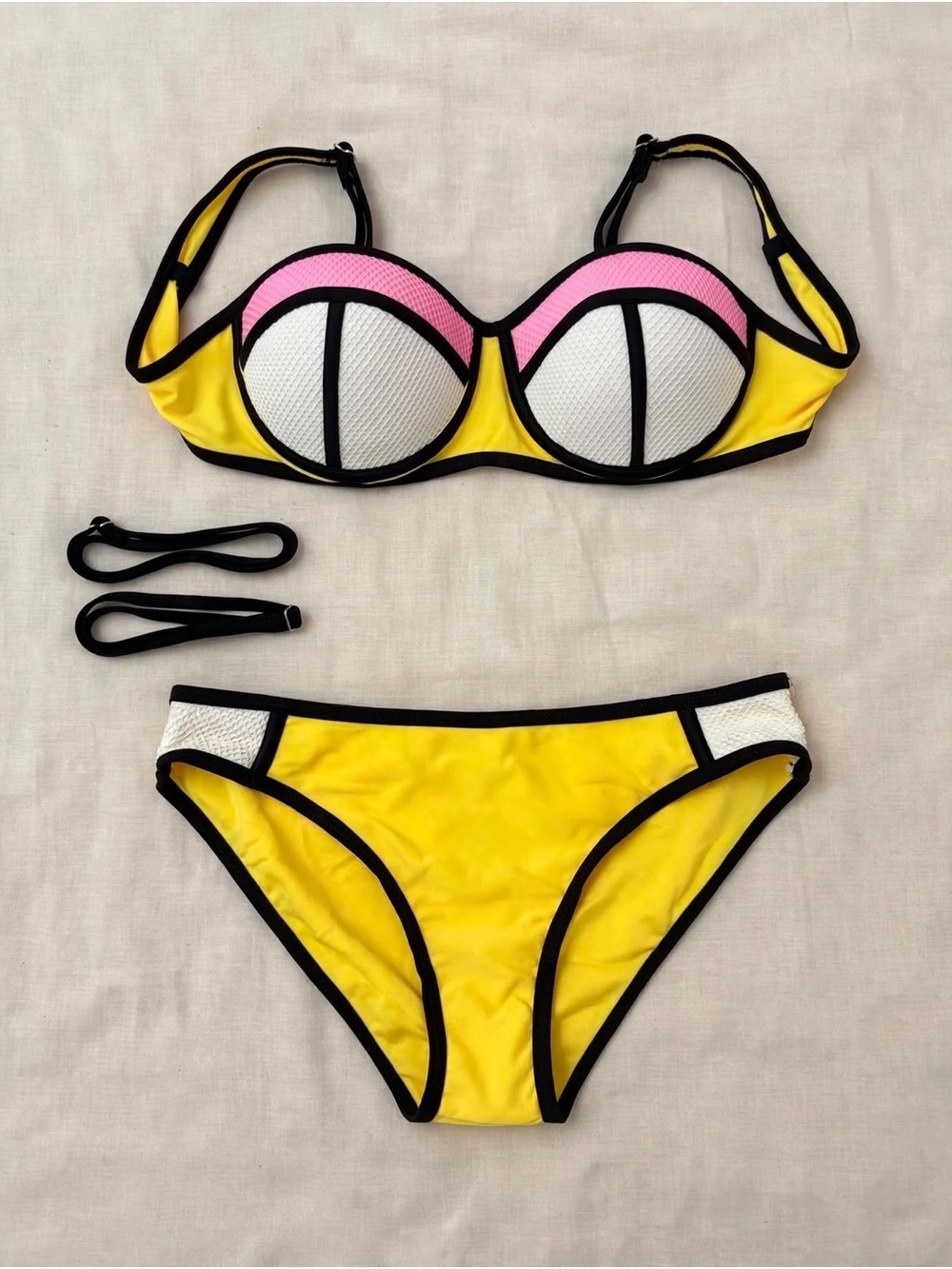 Yellow + Pink Colorblock Women's Bikini Set - Strapless Bandeau